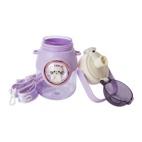 Cute Purple Water Bottle with Cat Design - Picture 9 of 10